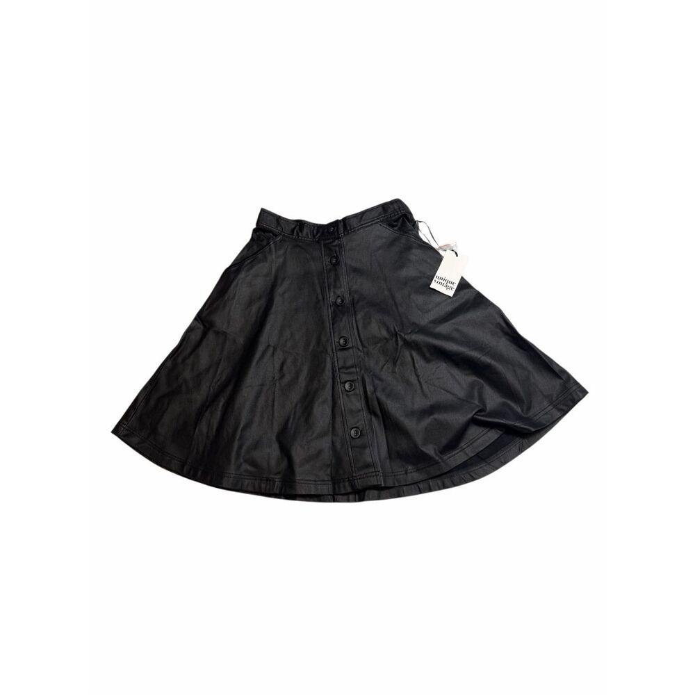Unique Vintage Vegan Leather A-line Skirt Full Circle Buttons Pockets Medium - Picture 5 of 7